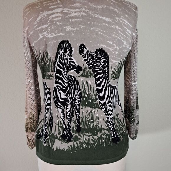 Nygard Women's Top Knit Zebra Beads Sequins V Neck Mesh Sleeves Size M - Picture 5 of 12